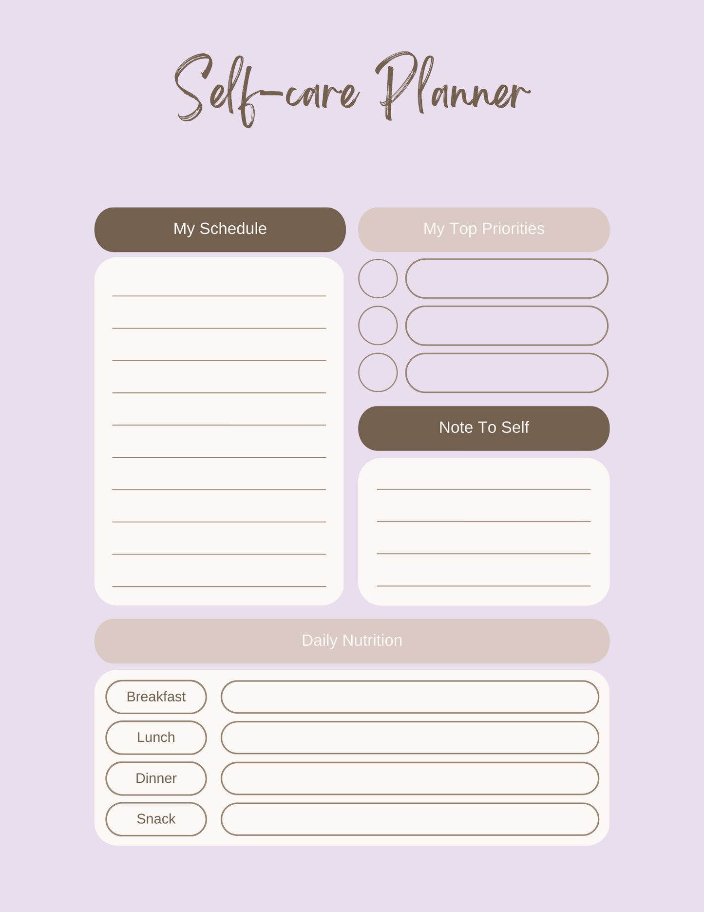 FREE 5-page Self-care tracker