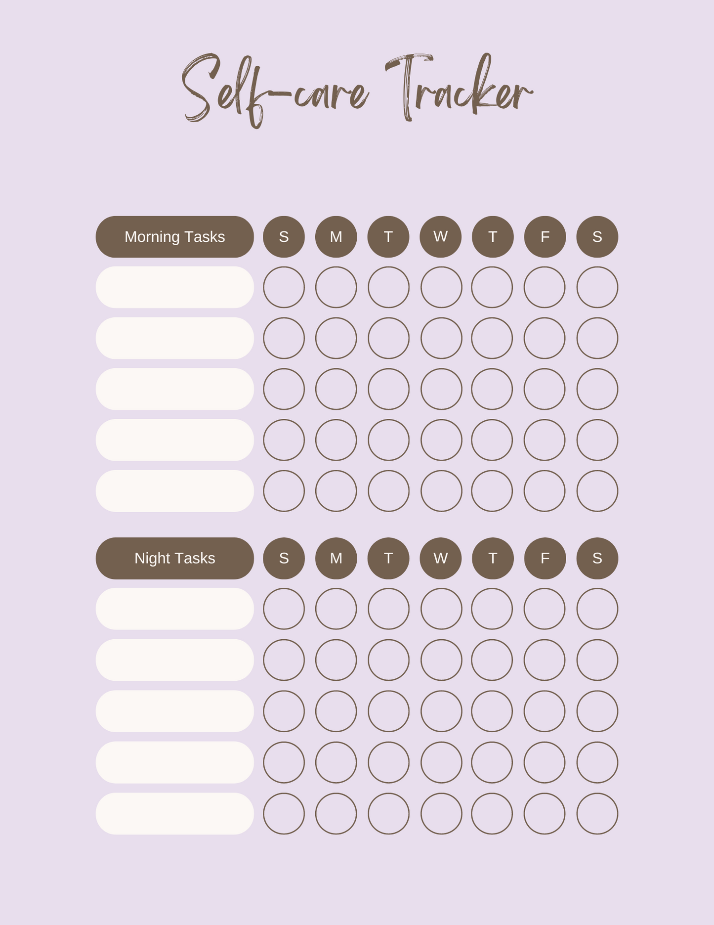 FREE 5-page Self-care tracker