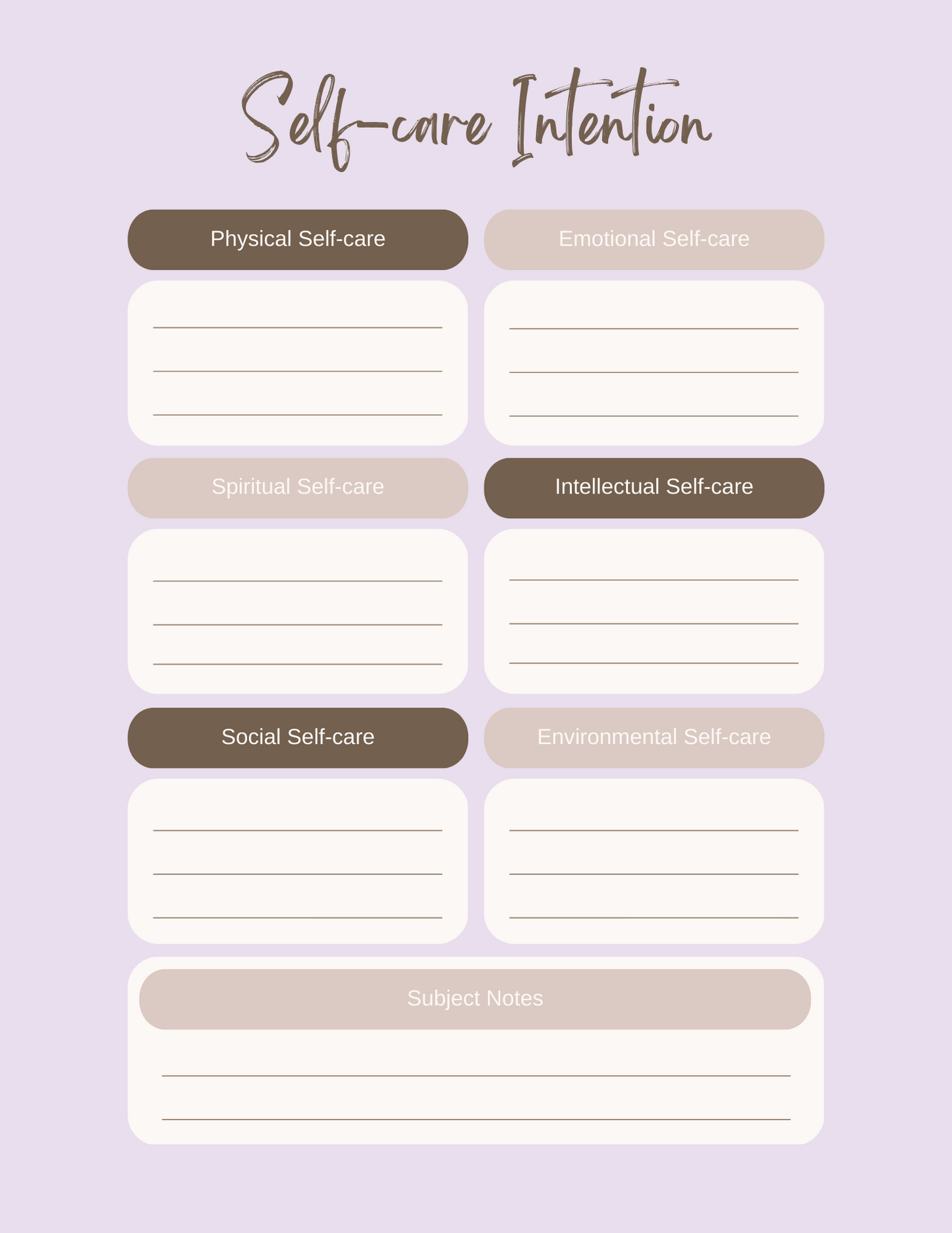 FREE 5-page Self-care tracker